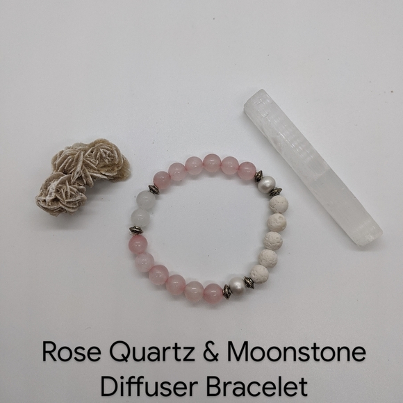 Rose Quartz and Lava Diffuser Bracelet - Picture 1 of 1